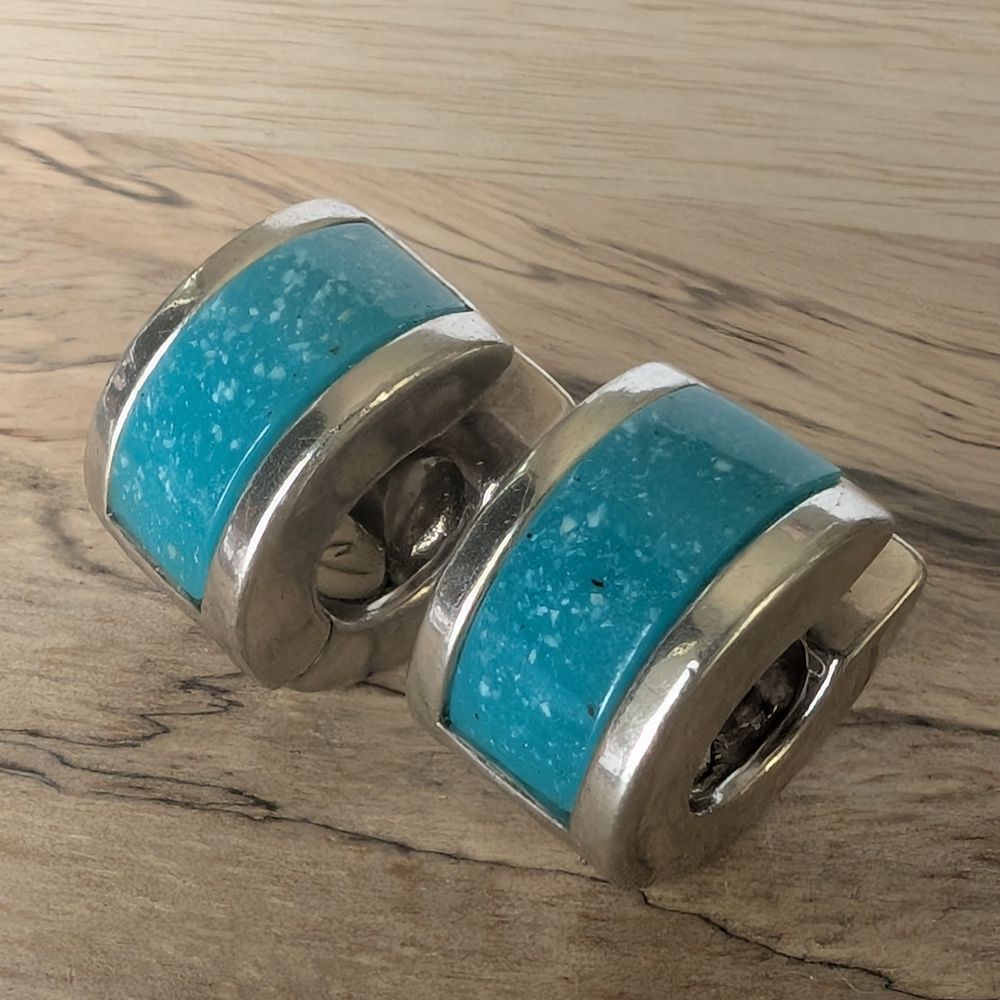 Liz Claiborne Chunky Huggie Hoop Earrings - Silver and Teal